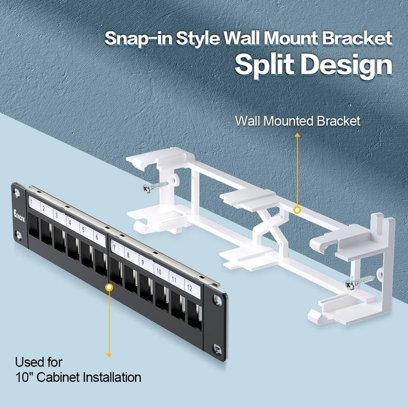 Enmane 12 Port Blank Keystone Patch Panel Wall Mount 10inch with 89D Bracket Ethernet Patch Panel - Image 4